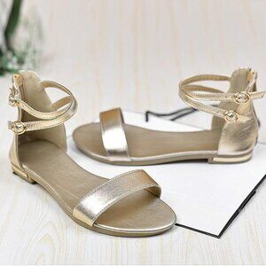 Women's genuine leather crossing ankle sandals